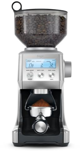 Sage - The Smart Grinder Pro - Kaffeemühle mit kegelförmigem Mahlwerk - Programmierbar, automatisch, individuell - 60 Mahlgradeinstellungen - 165 W, inkl. Siebträger-Einsätze - Gebürsteter Edelstahl