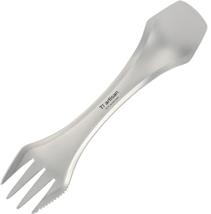 Tiartisan Göffel aus Titan, Campinglöffel, Gabel, Messer, Kombi, wiederverwendbar, Reise- und Campingutensilien