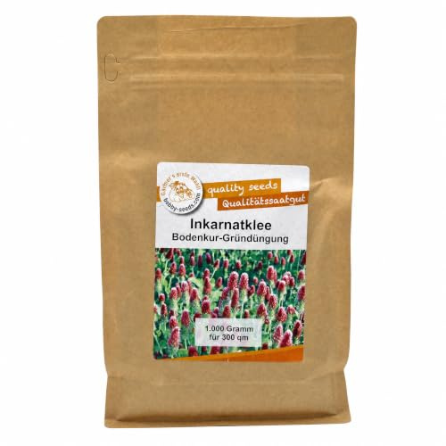 Gärtner's erste Wahl! Bobby-Seeds Inkarnatklee 1 kg für ca. 300 m², Saatgut ohne Gentechnik, Gründüngung und Winterbegrünung, Bienenweide, Stickstoffsammler für Starkzehrer