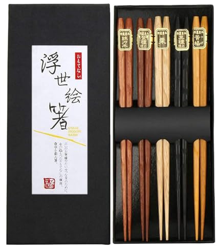 Rpanle Japanische EssstäBchen 5 Pairs EssstäBchen Holz Wiederverwendbare Natürliche Japanische Holzstäbchen Waschbar Chopsticks Essstäbchenauflage aus Holz