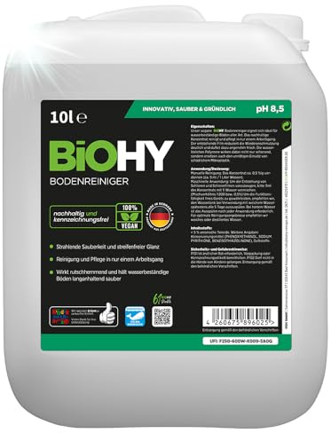 BiOHY Bodenreiniger (10 Liter Kanister) | Konzentrat für alle Reinigungsgeräte und alle Hartböden | angenehmer Geruch und streifenfreie Reinigung | ideal für Laminat, PVC & Stein