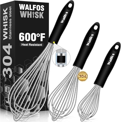 Walfos® Schneebesen Set Edelstahl, Schneebesen Edelstahl - Rührbesen 21cm + 23cm+ 28cm, Ballonschneebesen, Küchenbesen zum Mischen, Schlagen, Aufschäumen und Rühren