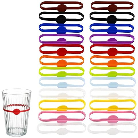 24 Stück Glasmarkierer, Glas Markierung Trinkgläser, Glasmarker, Glass Marker, Wiederverwendbarer Glas Markierung Trinkgläser, Glasmarker Silikon, Für Bar Party Cocktail, Champagner, Getränke