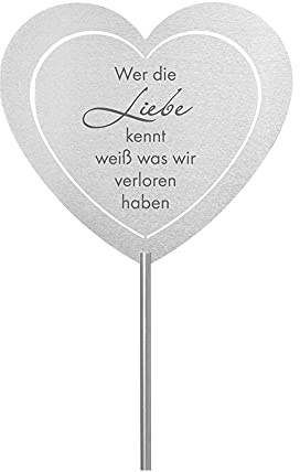 DOLORINO Grabstecker Edelstahl Herz 'Wer die Liebe kennt' | Grabschmuck, in Liebe für einen geliebte Menschen | eine wetterfeste Erinnerung aus Edelstahl auch für ein Urnen-Grab