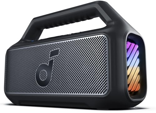 soundcore by Anker, Boom 2 Outdoor-Lautsprecher, 80W, Subwoofer, BassUp 2.0, 24h Akku, IPX7 Wasserdicht & Schwimmt, LED-Licht, USB-C, EQ, BT 5.3, Mobiler Bluetooth-Speaker, Camping, Strand, Garten