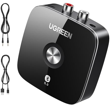 UGREEN AUX Bluetooth 5.3 Adapter mit 3,5mm RCA Buchse Bluetooth Empfänger für Stereoanlage HiFi Receiver für Autoradio, Home Lautsprecher, Verstärker