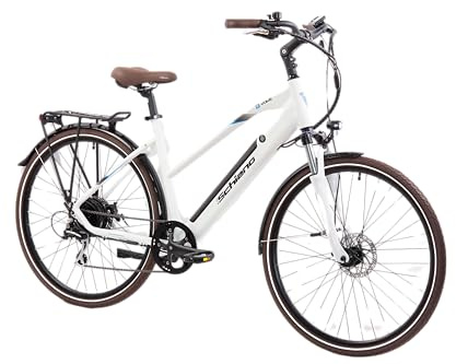 F.lli Schiano E-Voke, E Bike Trekking 28 Zoll, 36V 11.6Ah Abnehmbarer Akku, Motor 250W 50Nm, Trekking EBike für Herren/Damen, Weiss