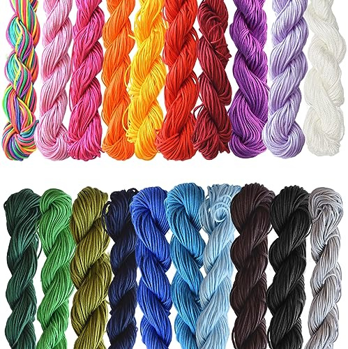 20 Stück Nylonschnur 1mm Chinesische Knotenschnur, Nylonschnur für Armbänder, Bunte Makramee Schnur 1mm x 25m für geflochtene Halskette, Armband, Perlen, Handwerk