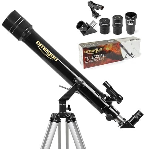 Omegon Teleskop AC 70/700 AZ-2 | Achromatischer Refraktor | leicht & vielseitig | ideales Einsteiger-Teleskop | für Mond & Naturbeobachtungen | Alu-Stativ