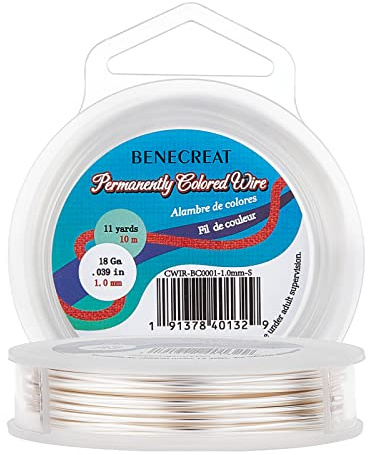 BENECREAT 18 Gauge (1.0mm) Anlaufbeständiger Silberdraht Schmuckherstellung Kupferdraht, 10M/11Yard