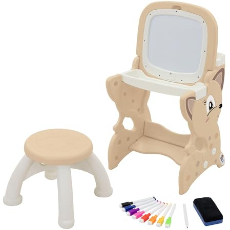 Kinder Maltisch mit Whiteboard & Hocker – multifunktionaler Spiel- und Lerntisch aus Kunststoff – inkl. Stifte & Stauraum – für Kinder ab 3 Jahren