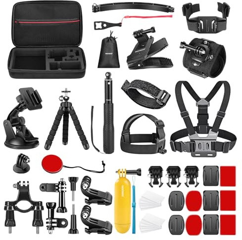 NEEWER 50 in 1 Action Kamera Zubehör Set Kompatibel mit GoPro Hero 12 11 10 9 DJI OSMO 4 3 2 Insta360 X3 X2 GO 3 SJCAM DBPOWER AKASO VicTsing APEMAN WiMiUS QUMOX Lightdow Campark Sony Sports DV usw
