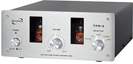 Dynavox Röhrenvorstufe TPR-3, Vorverstärker mit Röhren, 5 Cinch-Eingänge inkl. Phono-Eingang für Plattenspieler mit MM- und MC-Umschaltung, Silber