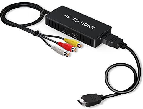 VIXLW RCA auf HDMI Konverter, 1080P RCA Composite CVBS AV Phono Analog zu HDMI Video Audio Konverter Adapter Anschluss für Wii PS2/Xbox/SNES/ N64/ TV/VCR Videorecorder DVD, Unterstützt PAL/NTSC