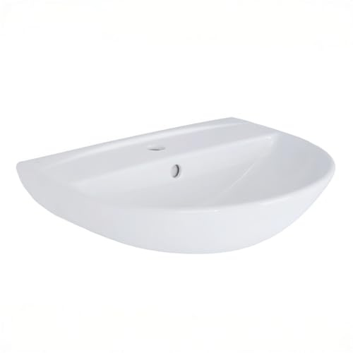 Belvit Keramik Waschbecken 60cm - Kompaktes Tulpen Wandwaschbecken mit Hahnloch - Stilvolles Modell für Bad & Gäste-WC - Weißes Design-Becken aus robuster Sanitärkeramik
