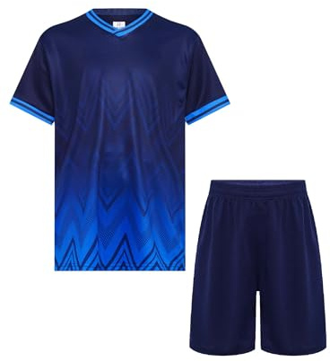 Miutii Jungen Sport Set Trainingsanzug Fußball Trikot Schnelltrockend T-Shirt + Shorts Sportanzug Jogginganzug Fußball Uniform Basketball Kleidung A Marineblau 122-128