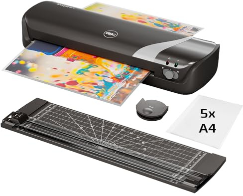 GBC Inspire+ 4-in-1 Set mit A4-Laminiergerät, Papierschneider und Eckenrunder, inkl. Starterkit mit Laminierfolien, Für 75 bis 125 mic Laminierfolien, Laminiergerät in Schwarz (4410036)