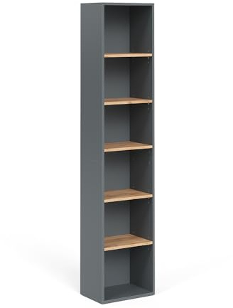 Vicco Hochregal Viktor, Anthrazit/Goldkraft Eiche, 30 x 188.6 cm | 6 Ablagefächer · Für Handtücher & Badutensilien · Offener Stauraum · Viel Stauraum in der Höhe · Platzsparende Form