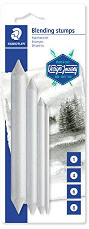 STAEDTLER 5426-S BK4ST Papierwischer, für alle verwischbaren Zeichenmaterialien, spitzbar mit Sandpapier, Blisterkarte mit 4 Papierwischern in verschiedenen Größen, 5426-S BK4