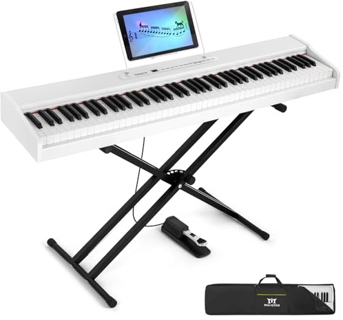 MUSTAR 88 Tasten Volle Größe Digital Piano für Anfänger, Weiß | Tragbares E Piano mit Ständer, 20W Stereo-Lautsprecher, Sustain-Pedal, USB-MIDI