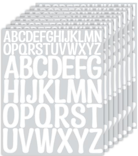 NISENTIA Buchstaben Aufkleber, 416 Stück/8 Blatt Selbstklebende Buchstaben Vinyl Sticker, Buchstaben zum Aufkleben, Klebebuchstaben Wetterfest für Postfach,Schilder,Adressnummer,DIY (Weiß)