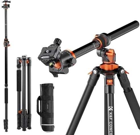 K&F CONCEPT Neues Dreibein Stativ für Kamera, 230cm Professionelles Kamera Stativ mit Neuer Mittelsäule-Konstruktion, abziehbares Einbeinstativ, Tripod für Außen- und Innenaufnahmen T254A7+BH-28L