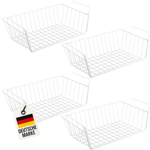 WELLGRO Einhängekorb 4er Set – Metall Unterregalkorb für Küchenschrank – Schrankkorb zum Einhängen – Regal Organizer & Aufbewahrungskorb