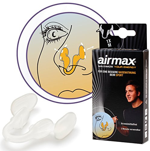 AIRMAX® Sport Nasenspreizer - Nasendilatator für eine bessere Nasenatmung beim Sport - spreizt die Nasenflügel - mit Aufbewahrungsdose (Größe M)