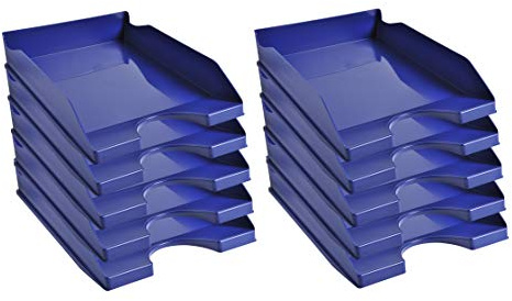 Exacompta 123104D 10er Pack Premium Briefablage Ecotray aus recyceltem Kunststoff DIN A4. Ideale Briefkörbe für Ihre Organisation. Robuste und stapelbare Ablagekörbe Blauer Engel nachtblau