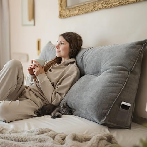 Björn&Schiller Rückenkissen - Lesekissen für Bett und Sofa, Keilkissen, Rückenpolster für die Wand, Sitzkissen, Wandkissen, groß mit waschbarem Bezug (Grau, 100 cm)