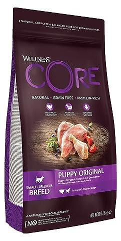 Wellness CORE Puppy 1.5 kg, Huhn & Truthahn – Hundefutter Trocken für Welpen kleiner und mittlerer Rassen, getreidefrei, natürlich, hypoallergen, proteinreich, für die Entwicklung von Gehirn und Augen