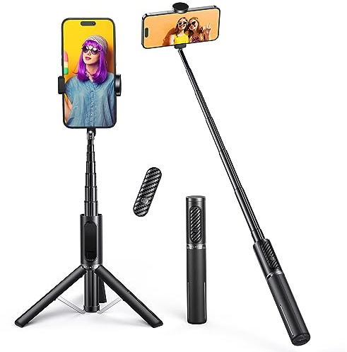 ATUMTEK Selfie Stick Stativ, 3-in-1 Ausziehbares Aluminium Handy Stativ mit kabelloser Bluetooth-Fernbedienung, Kompatibel mit iPhone 17/16/15/14/13/12 mini/11 Pro und Samsung Smartphones, Schwarz