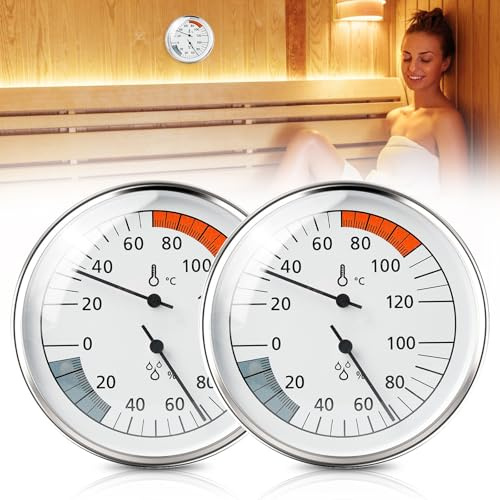 2 Stück Sauna Thermometer Hygrometer 2in1 Saunathermometer, Thermo-Hygrometer Thermomete Sauna Zubehör Thermometer-Hygromete Für Sauna, Bad, Keine Batterien Erforderlich