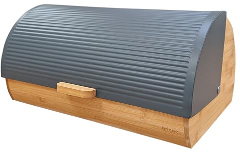 briebe Nordic Brotkasten für Brotaufbewahrung aus Bambusholz, Langanhaltende Frische des Brotes, Schiebedeckel, Brotbox Brot und Gebäck Aufbewahrung, Bread Box Modernes Nordisches Design, Grau