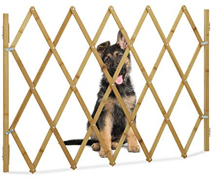 Relaxdays Hundeabsperrgitter, Schutzgitter für Tür & Treppe, Scherengitter ausziehbar bis 116,5 cm, 82,5 cm hoch, Natur