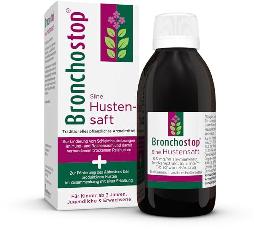 Bronchostop Sine Hustensaft | eine gute Wahl bei Husten | 200 ml | lindert den Hustenreiz und fördert das Abhusten | pflanzlich, ethanolfrei & vegan | geeignet ab 3 Jahren