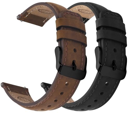 Fullmosa Uhrenarmbänder 22mm Echtleder Schnellwechsel-Armband für Herren | 2er Set Wechsel Lederarmbänder mit Edelstahl-Verschluss Damen,Kaffee+Schwarz/Schwarz+Schwarz
