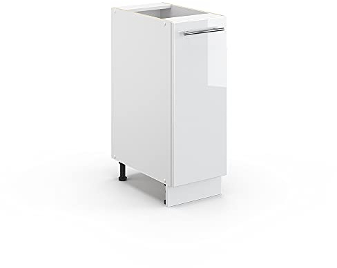 Vicco Apothekerschrank Fame-Line, Weiß Hochglanz/Weiß 30 cm | MDF-Front · Ohne Arbeitsplatte · Höhenverst. Füße · Metallgriffe · Metall-Vollauszüge