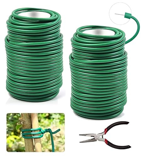 Pflanzendraht Gummiert,2 Stück Gartendraht 3,5mm,Bindedraht Ummantelt 40M,Blumendraht Weich,Pflanzendraht Für Low Stress Training,Pflanzenbinder Gummi