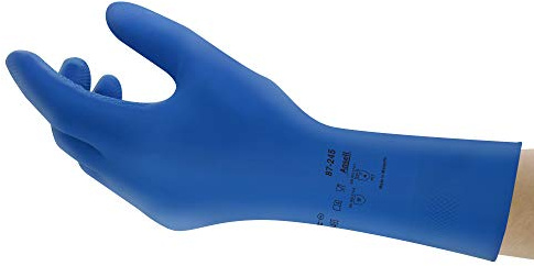 Ansell AlphaTec 87-245 Mehrzweckhandschuhe aus Latex, Chemikalienschutz, Lebensmittel Geeignet, Wiederverwendbare Gummihandschuhe, Hausputz, Haushalt, Kochen, Blau, Größe S (1 Paar)