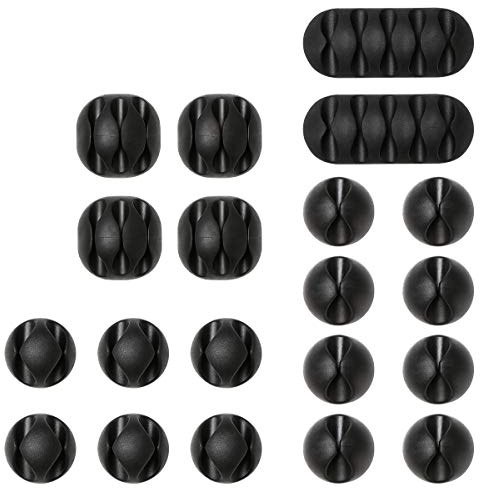 URAQT Kabelclips Kabelhalter, Vielzwecke Kabelführung Kabel Organizer Set für Schreibtisch, Netzkabel, USB Ladekabel, Ladegeräte, Audiokabel, 20 Stück, Schwarz