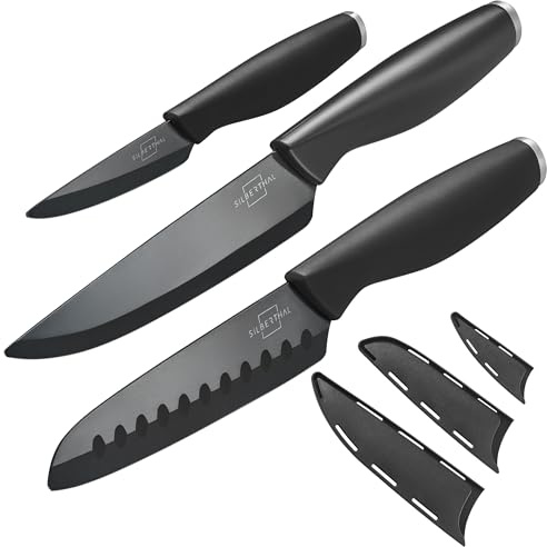 SILBERTHAL Keramikmesser Set 3 Stk - Scharfes Chefmesser 15 cm, Santokumesser 13 cm, Schälmesser 7,5 cm