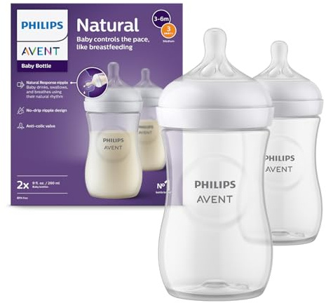 Philips AVENT Babyflaschen Natural Response – 2x Babyflaschen, 260 ml, für Neugeborene ab 1 Monat, BPA-frei (Modell SCY903/02)