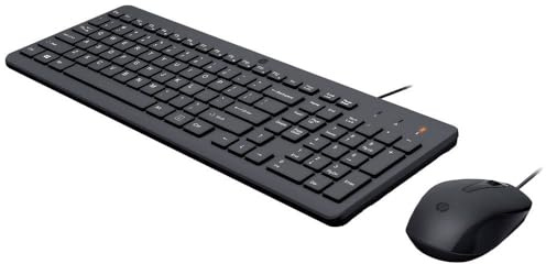 HP 150 kabelgebundene Maus-Tastaturkombination, USB-A Anschlüsse, 12 Fn Tasten, 1.600 DPI, funktioniert mit Windows & Mac, leise, QWERTZ Layout, schwarz