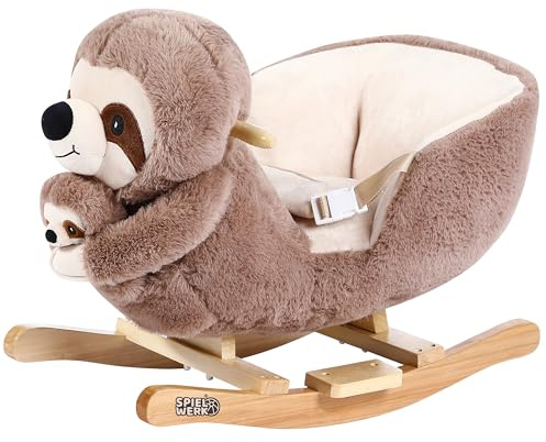 Deuba Spielwerk® Schaukeltier Faultier mit Babyfaultier inkl. Sound Effekt Sicherheitsgurt Plüsch Schaukel Wippe Kinder Baby Spielzeug Balancetraining besonders weich Schaukelpferd