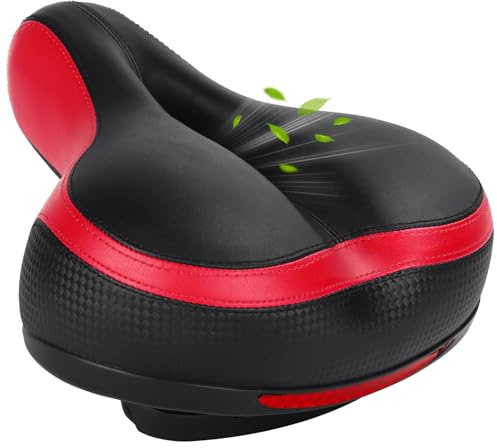 Fahrradsattel Fahrradsitz für Damen Herren Bequem Weich Gel Fahrrad Sattel Wasserdicht Atmungsaktiv mit Reflektor Rot