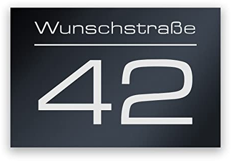 Hausnummer Anthrazit mit Gravur Straßenname und Nummer personalisiert Hausnummernschild RAL 7016 - Acrylglas wetterfest und UV-beständig - 300 x 200 mm