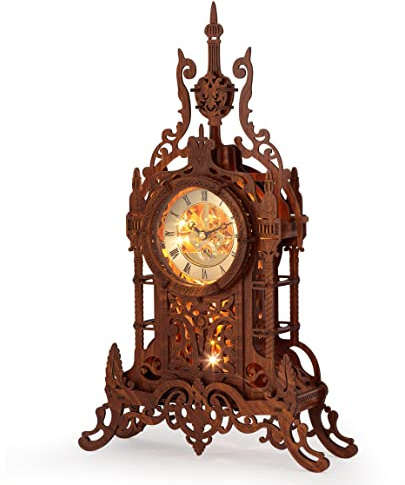 FUNPOLA LED 3D Holzpuzzles für Erwachsene Turmuhr, Holzmodelle zum Bauen für Erwachsene, Wohnkultur Puzzle DIY 3D Puzzle Uhr Modellbausatz (LED-WTC02)