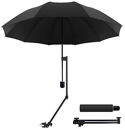 WILRAY UPF 50+Verstellbarer Regenschirm, Golfschirm mit verstellbarer universeller Klemme, für Stühle, Golfbeutel, Kinderwagen, Rollstuhl, Terrasse, tragbare Regenschirme (Black-M)