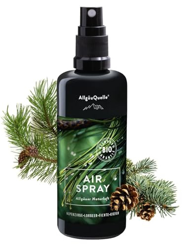 AllgäuQuelle® Bio Airspray - Raumduft Allgäuer Naturluft mit 100% naturreinen ätherischen Ölen – veganer Lufterfrischer - Natürlicher Raumerfrischer erfrischt die Raumluft, 100 ml